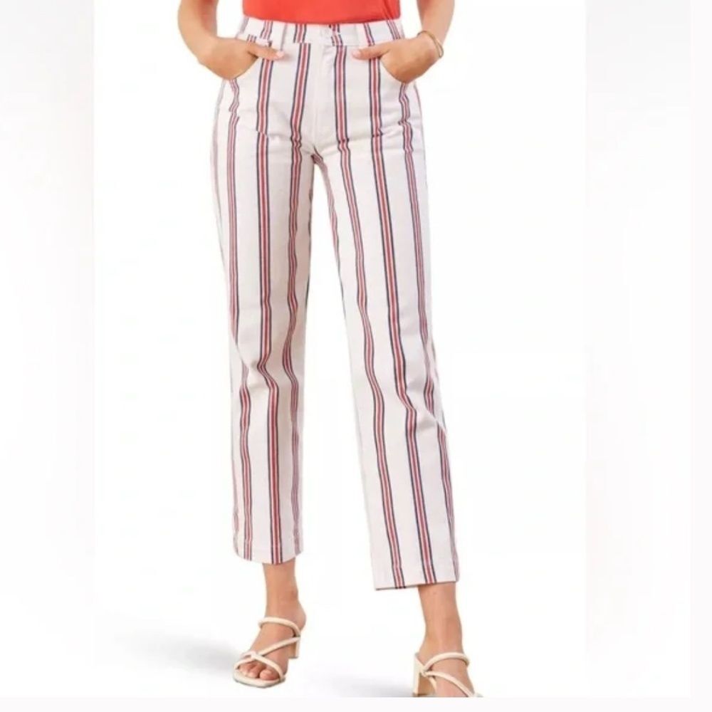 REFORMATION Grenada Stripe White Navy Red ROPER Straight Crop Jeans Size 26